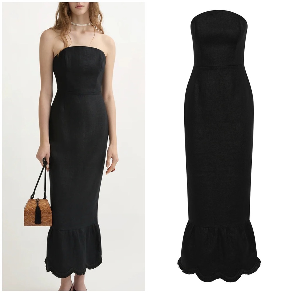 POSSE Essie Linen Strapless Dress Black Size Small